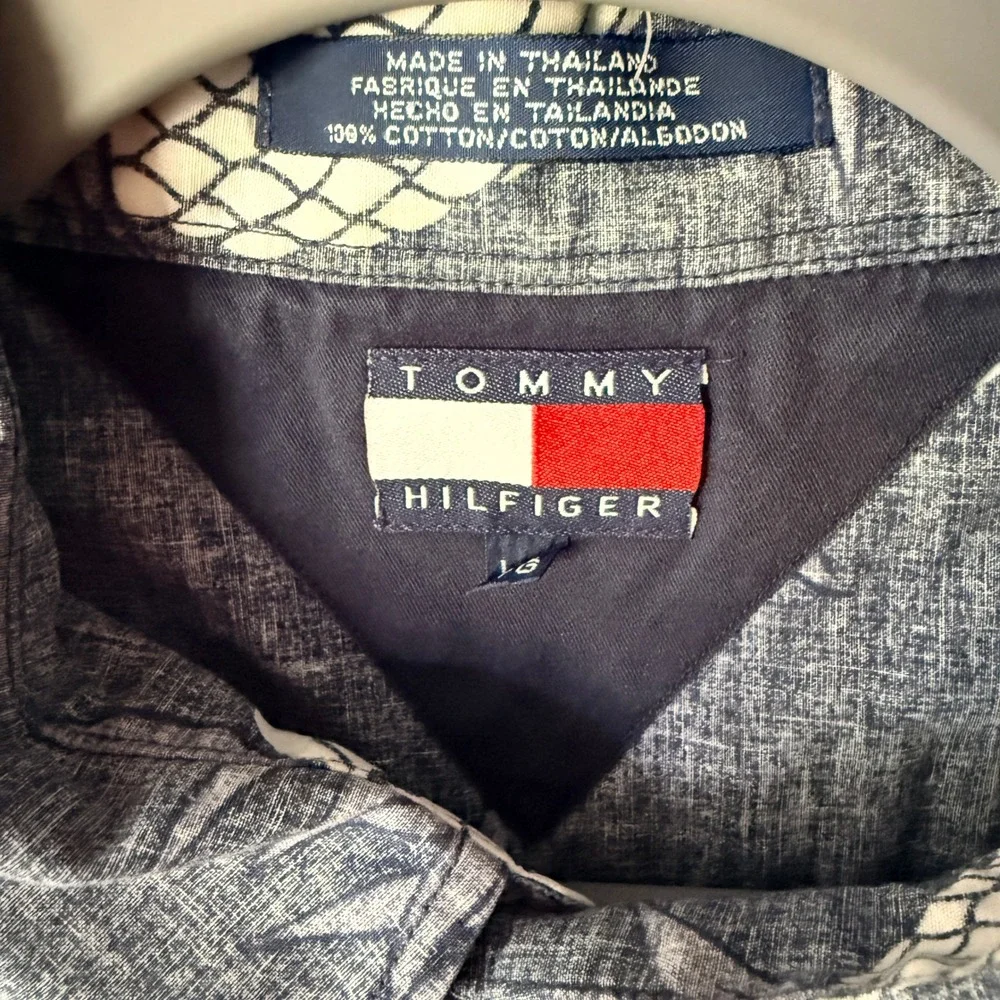 Tommy Hilfiger 90s Reverse Pineapple Print Short Sleeve Aloha Shirt,Blue,‎ XL